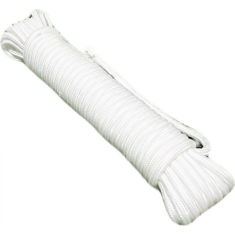 Corde En Nylon Tressée 8mm X 50m Blanche Pour Étendage Et Fixation De Cargo (1/5)