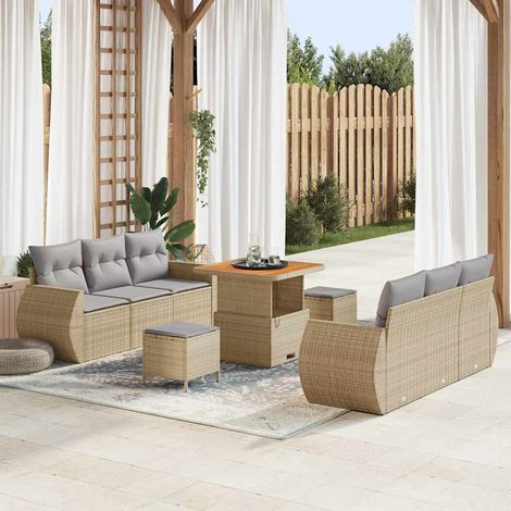 Conjunto de sofá de jardín 9 pcs Beige ratán sintético