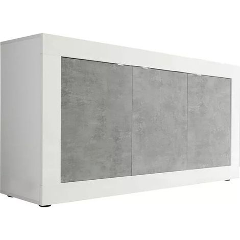 Buffet 3 puertas, colección ISORA, colores blanco y gris efecto concreto, ideal para su salón o comedor. (1/5)