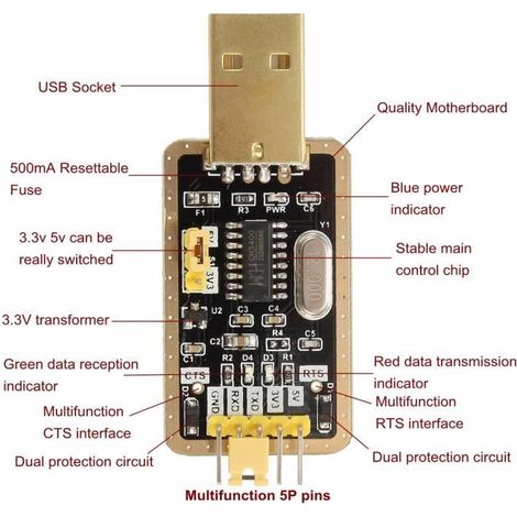 CH340G Upgrade To USB TTL Auto Convertisseur Module Adaptateur STC Brush 3.3/ 5V (1/4)