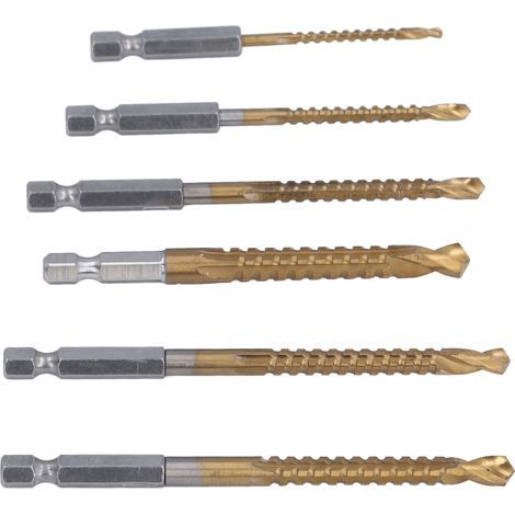 Jeu de 6 forets hélicoïdaux 3mm 4mm 5mm 6mm 6.5mm 8mm, revêtement Ti HSS dentelé avec tige hexagonale 1/4 po