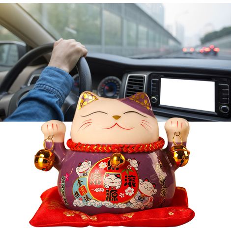 Tirelire Chat Porte-Bonheur 11,5 cm, adorable et raffinée, en céramique violette, symbole de chance et de prospérité. Décoration de bureau. (1/5)