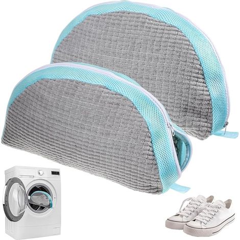Lot de 2 sacs de lavage pour chaussures - Réutilisables - Pour machine à laver - Avec peluches de nettoyage à 360 °