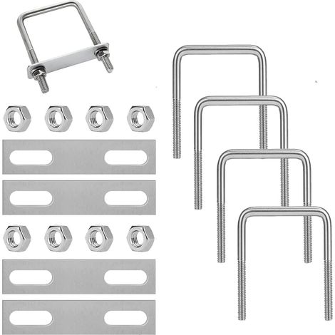4 Pièces Boulons En U Acier Inoxydable, M8×120×60mm Boulons En U Carrés, Carré En U Tube, Boulon Carré En U, Aavec 8 Écrous Et 4 Plaque De Cadre, Pour Remorquage La Réparation Fixation Tuyaus (1/5)