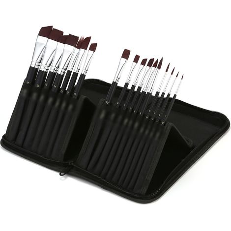 Ensemble de 17 pinceaux acryliques en nylon, pinceaux professionnels pour artistes, avec sac en toile pour aquarelle, huile, gouache, nail art, dessin du corps et du visage. Kits de dessin pour artist (1/4)