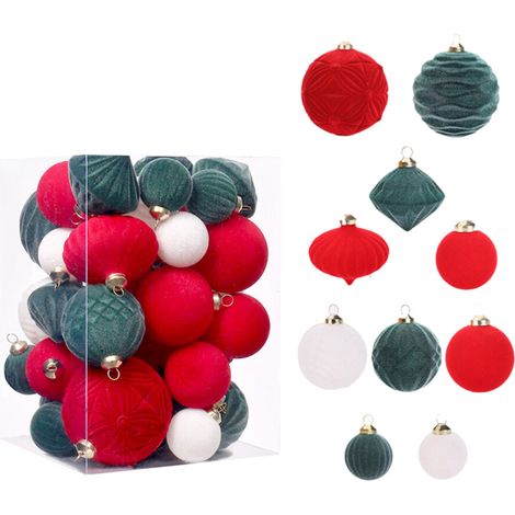 Paquet de 35 ornements de noël floqués, pour-Rouge Blanc Et Vert