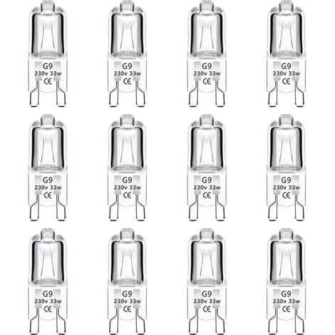 Lot de 12 Ampoule Halogène Capsule G9 33W 230V, Intensité Variable, 460LM, Blanc Chaud 2700K, G9 Bi-Pin Base Halogène Lampe, pour Four, Lustres, Lampes de Paysage, Éclairage d'armoire (1/4)