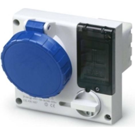 Prise socle à encastrer verrouillable 2P+T 16A – Tension 200-250V – Étanchéité IP67 – Porte-fusible 6H – Dimensions 136x125mm – Scame - 50-60Hz (1/2)
