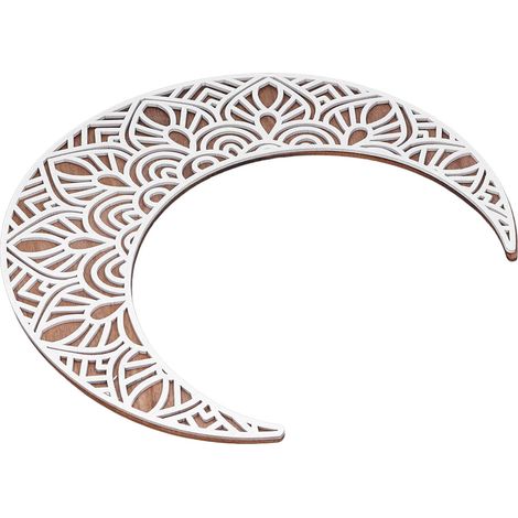 Pendentif ajouré en bois sculpté représentant les phases de la lune - Finition élégante - Décoration murale ajourée en forme de lune - Type A (1/5)