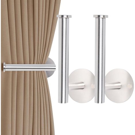 Lot de 2 Embrasses Rideau Adhésives Sans Perçage Acier Inoxydable Crochet L pour Salon Chambre Salle De Bain