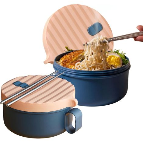 Set de deux bols pour nouilles instantanées avec couvercle pour micro ondes lavable au lave vaisselle sans BPA pour étudiant (1/5)