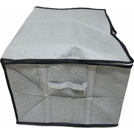 Sac de rangement pour couette, organisateur de vêtements, sac de déménagement, non tissé, à carreaux gris clair, 90 L, gris à pois, poignée en H (1/3)