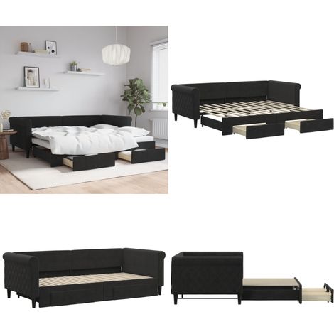 Tagesbett Ausziehbar mit Schubladen Schwarz 90x200 cm Samt - Schlafsofa - Sofa-Bett (1/5)