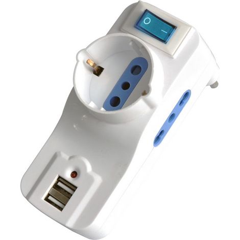 Globex adattatore triplo in blister 2p+t spina 16a/2 prese 10-16a+schuko c/interruttore+2 prese usb (5 pezzi) - Globex