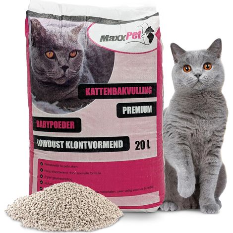 MaxxPet Arena para gatos - Arena aglomerante - Perfume de polvo de bebé - 20 litros - Arena para gatos - Arena para gatos de bajo contenido de polvo con gránulos gruesos (1/5)