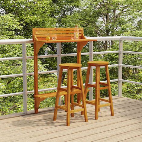 Ensemble de bar de balcon 3 pcs-Bar d'extérieur Bois d'acacia massif 425415