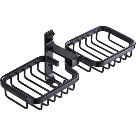 Portasapone, portasapone doppio, portasapone autoadesivo per doccia e bagno, portasapone in alluminio aerospaziale (nero) - Crezuo