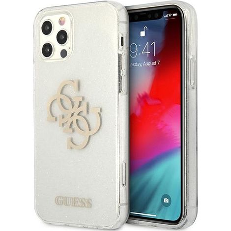 Funda rígida transparente Guess GUHCP12LPCUGL4GTR para iPhone 12 ProMax de 6.7 pulgadas con purpurina y logotipo grande para 4G (1/5)
