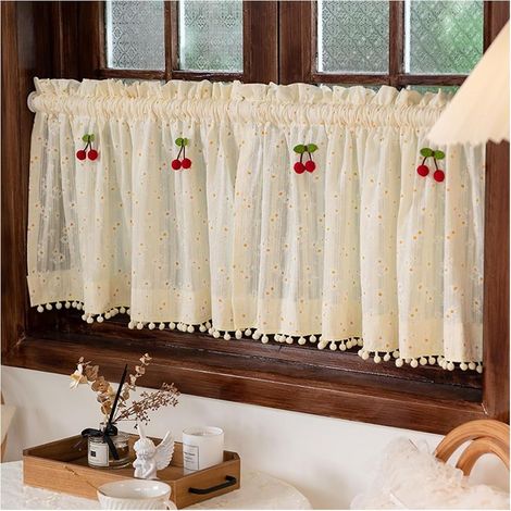 1 Pièces Rideaux Voilage Blanc Rideau De Cuisine Court Rideaux Courts Pour Salle De Bain Et Cuisine Pour Petit Fenêtre De Style Campagne Rideaux De Bistrot Petit Rideau Brise Bise(W250xH200cm) (1/5)