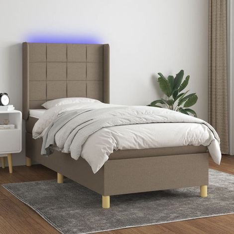 vidaXL Sommier à lattes de lit matelas et LED Taupe 80x200cm Tissu (1/5)