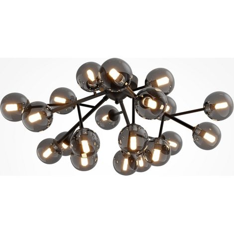 Maytoni Dallas Plafonnier globe moderne à 20 lumières noir mat, abat-jour fumé, G9