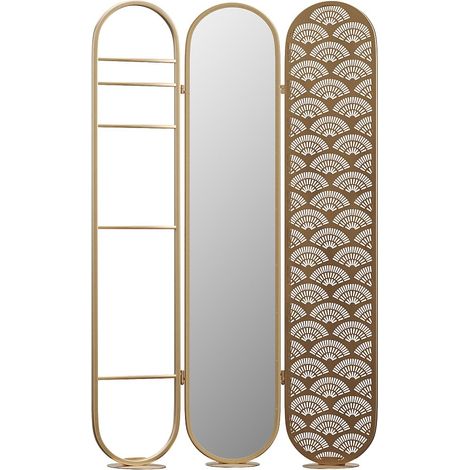 Paravento specchio 3 pannelli L. 117 x A. 175 cm in Metallo Dorato Art déco  - MAVICA