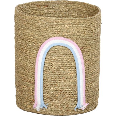 Panier de rangement de 24,7 L avec décoration arc-en-ciel, grand panier tressé pour salle de bain, chambre, nature