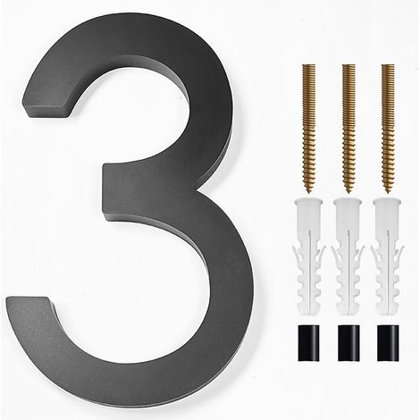 Plaque Numéro de Maison en Stainless Steel Noir, 12cm avec Montage Facile et Effet 3D (1/5)