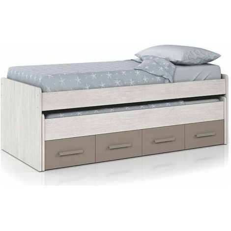Lit gigogne pour enfants 90x190 cm – Blanc Alpes avec tiroirs – Matériaux mélaminés – Montage facile et compact – Habitdesign (1/9)
