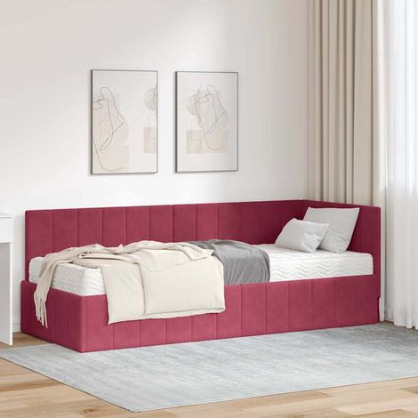 Eckbettgestell mit Matratze mit Kopfteil 2 pcs Grün Samt (1/5)