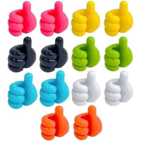 Lot de 14 crochets muraux adhésifs pour le pouce - Crochets muraux multifonctions - Crochets en silicone adhésif - Mini clips pour câble pour pouce - Clip de câble autocollant (1/5)