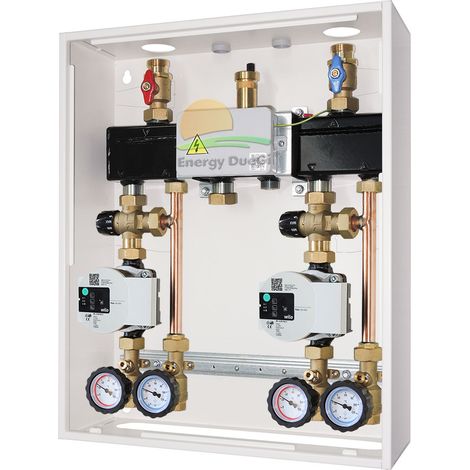 Cassetta di distribuzione modulare multizona per caldaie murali a gas con Due rilanci miscelati a punto fisso