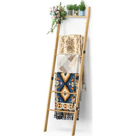 Échelle de couverture à 6 niveaux pour salon, couverture de couette, porte-serviettes décoratif rustique, étagère murale, étagère de rangement, décoration rustique pour chambre à coucher (1/5)