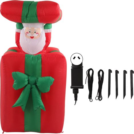 Père Noël gonflable lumineux de 1,5 m (4,92 pi) pour décoration extérieure, avec boîte cadeau, prise australienne 100-240 V. (1/5)