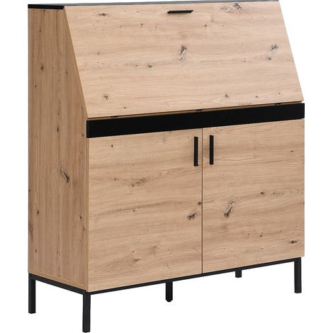 Scrivania con 2 ante  MDF  Naturale e Nero - MALEDA