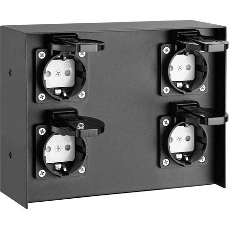 Bakaji Multipresa per Esterno da Terra e Parete Colonna Presa Elettrica Giardino Palo Colonnina 4 Prese Shucko Impermeabili IP44 con Sportellino Struttura in Acciaio Colore Nero 20 x 7 x 16 cm