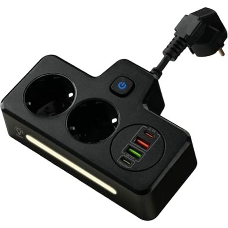 Prise Multiple avec Interrupteur Individuel, Multiprise Électrique avec USB C, 2 Prises avec Interrupteur et 4 Ports USB, Prise Multiple avec Bandes Lumineuses LED pour Maison, Bureau et Voyage (1/5)