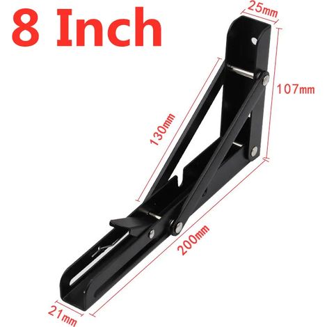 (20 cm Noir - 20 cm FR) Support triangulaire pliable de plusieurs tailles, étagères murales réglables, étagères de table à fixer, quincaillerie pour la maison (1/5)
