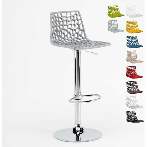 Grand Soleil – Tabouret de bar gris en PVC et chrome – Hauteur d'assise 57,5-79 cm – Design moderne pour cafés et cuisines (1/5)