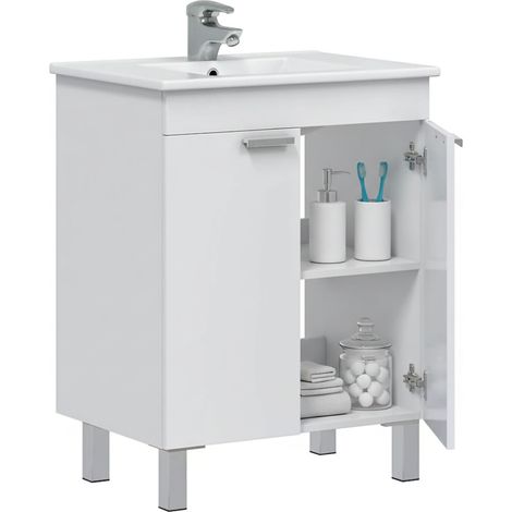 Polino Unterschrank, 2 Türen, Schwingtüren, Alufuß, 60x45x80h cm, Hochglanz Weiß