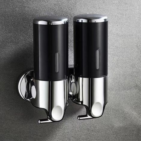 AquaForge 1000ml Doppelkopf-Seifenspender aus Edelstahl, manuelle Druck-Shampoopumpe für die Dusche (1/3)
