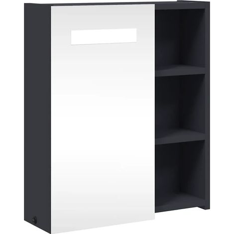 Armario de baño mural con iluminación LED 45 x 13 x 52 cm almacenamiento práctico estilo minimalista madera gris 020047266 (1/5)