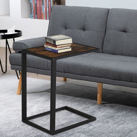 Table d'appoint en forme de C, table basse, table pour ordinateur portable pour chambre et salon, idéale pour les petits espaces, avec structure en métal, style industriel, métal, MDF, brun rustique, (1/5)
