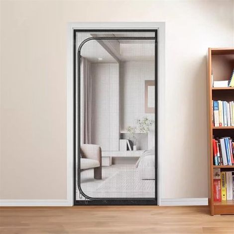 Zanzariera magnetica, adatta per porte e finestre, maglia ultrafine, ideale per corridoi, verande e terrazze, con cerniera, nera, 90 x 220 cm (1/4)