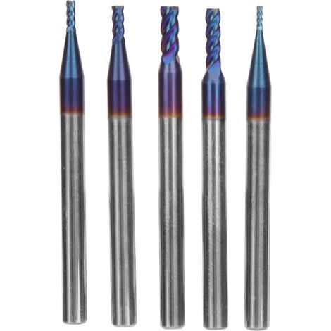 5-teiliges Set Wolframstahl-Fräser mit blauer Nano-Beschichtung, 4 Größen, HRC65° für die maschinelle Bearbeitung (1/5)