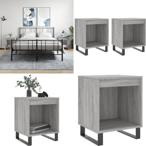 Nachttische 2 Stk. Grau Sonoma 40x35x50 cm Holzwerkstoff - Nachttisch - Wohnzimmermöbel - Beistelltisch - Grau - Holzmöbel - Home & Living (1/5)
