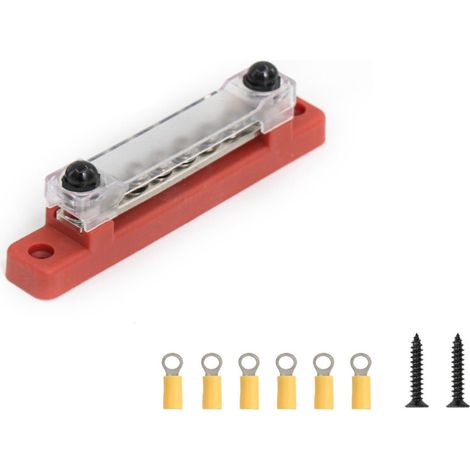 Barre omnibus simple rangée 6 voies 48 V 150 A en cuivre pour camping-cars et yachts - Bornier droit simple rangée avec connecteur transparent 6 voies - Noir - Barre omnibus de distribution d'alimenta