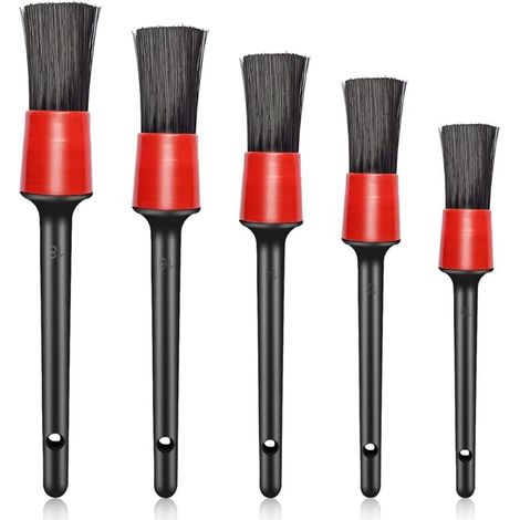 Lntyq Lot de 5 brosses de Nettoyage de Voiture en Poils de Sanglier Doux pour intérieur ou extérieur, Roues, Tableau de Bord, Cuir, emblèmes (1/5)