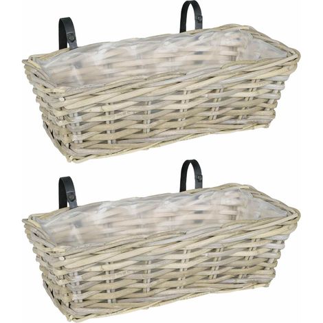 Paniers à jardinière suspendus pour balcon et intérieur en rattan kubu gris naturel lot de 2 (1/5)