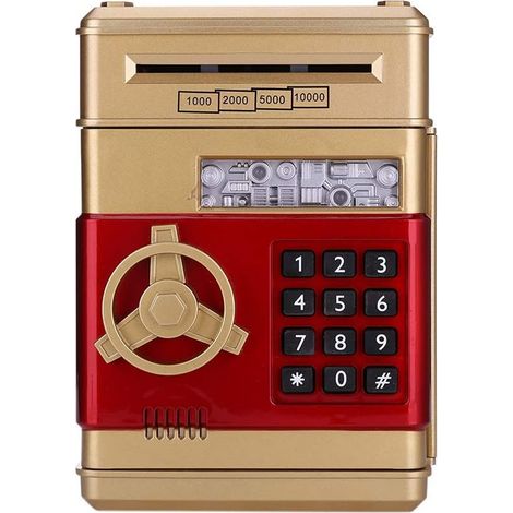 Tirelire cochon dessin animé, boîte à pièces, code, électronique, pour enfants, coffre-fort, boîte d'épargne, serrures de distributeur automatique, noire et rouge, tirelire intelligente à commande voc (1/5)